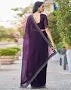 Dark Purple Embellished Satin Saree With Stones