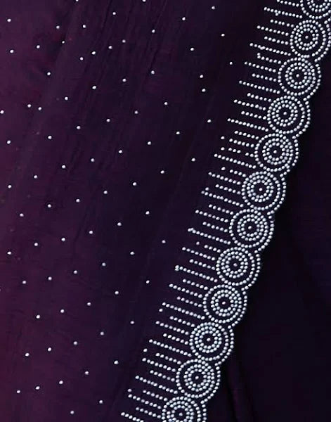 Dark Purple Embellished Satin Saree With Stones