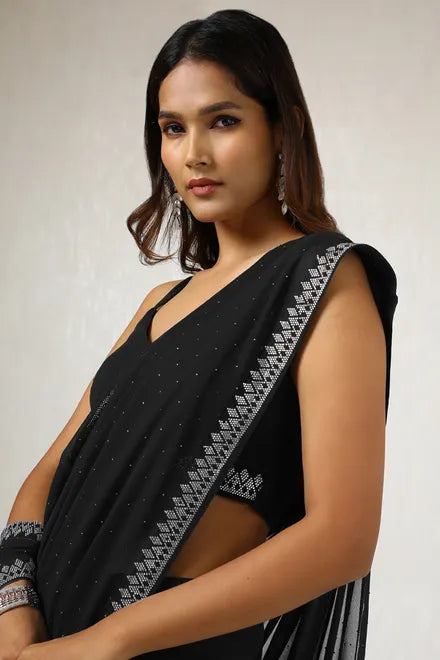 Black Georgette Stone Embellished Saree