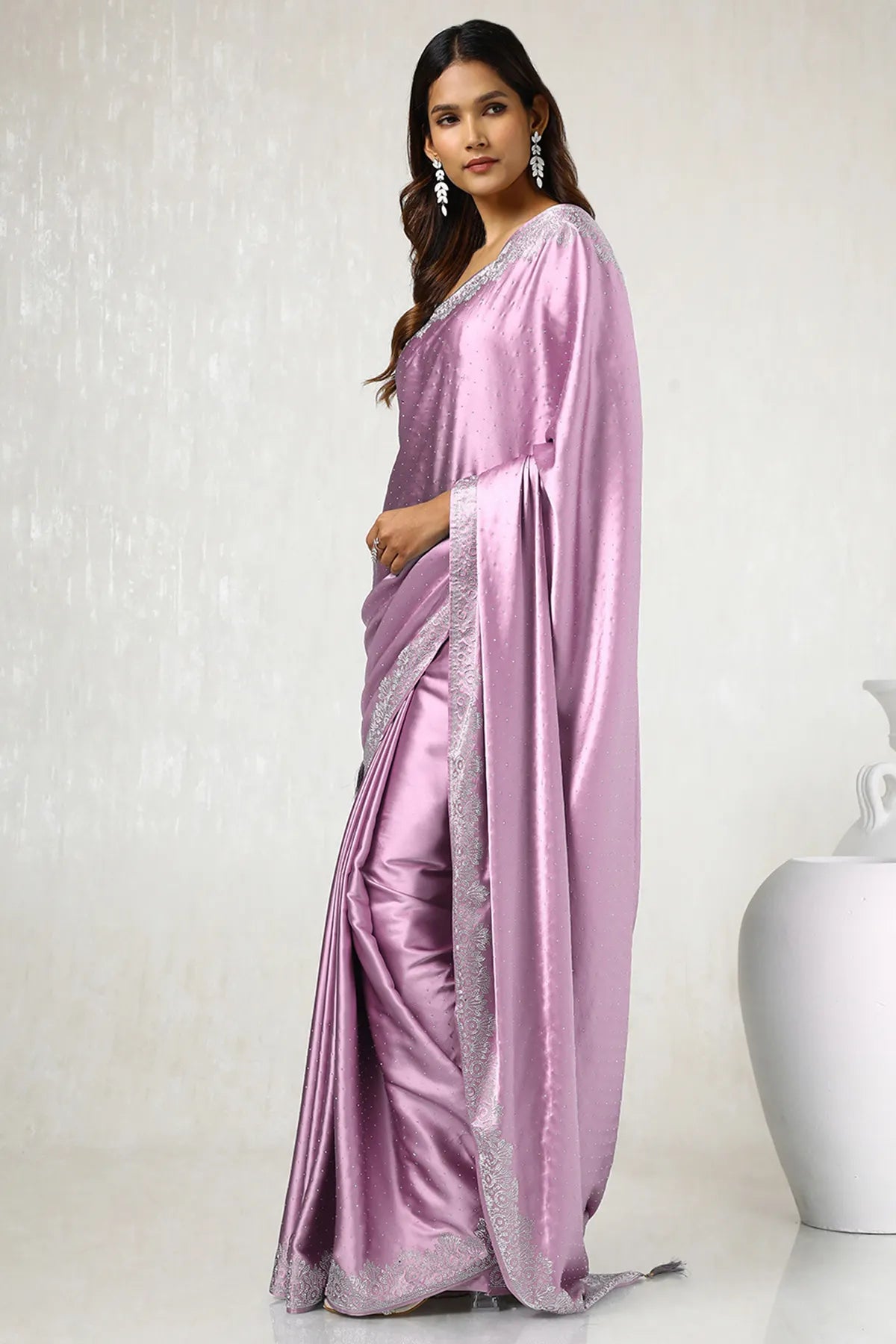 Blush Pink Satin Stone Embellished Saree