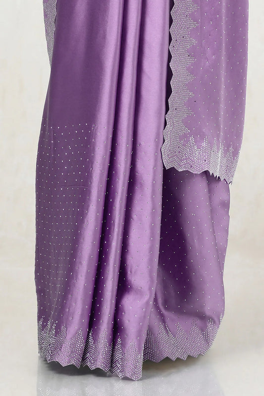 Lavender Embellished Satin Saree With Stones