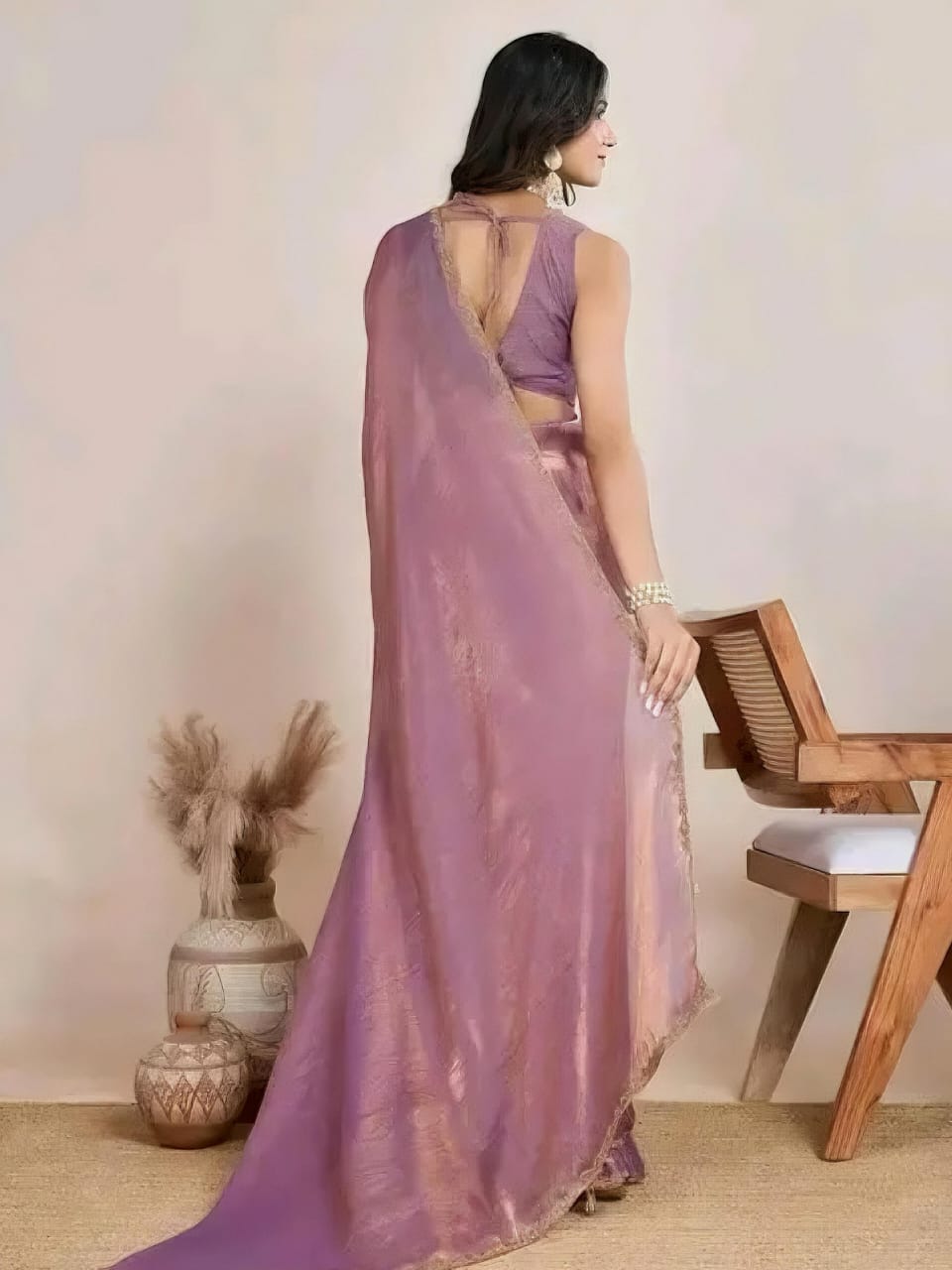 Trendy soft fabric saree with lace border sirojaki diamond