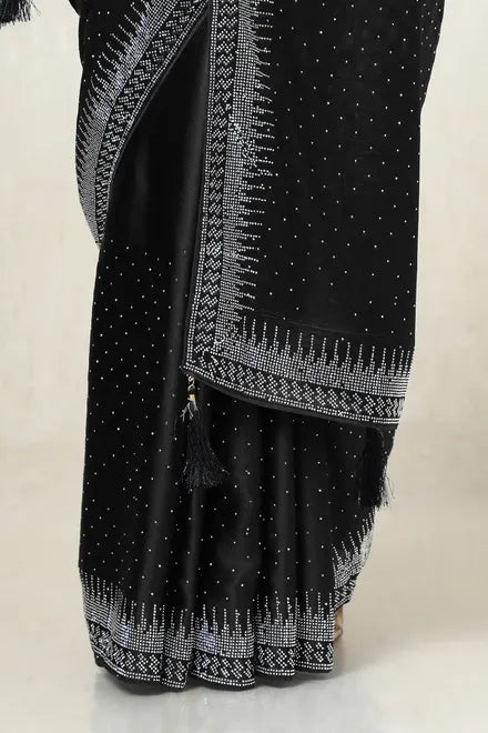 Black Satin Stone Embellished Saree