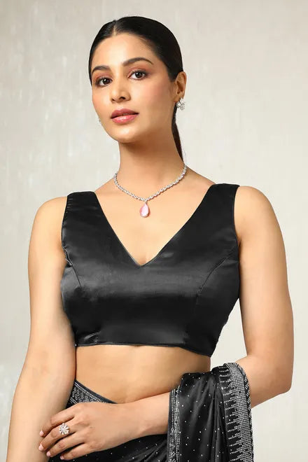 Black Satin Stone Embellished Saree
