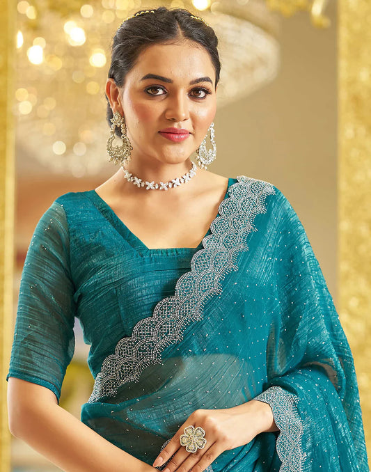 Light Green Shimmer Stone Work Saree