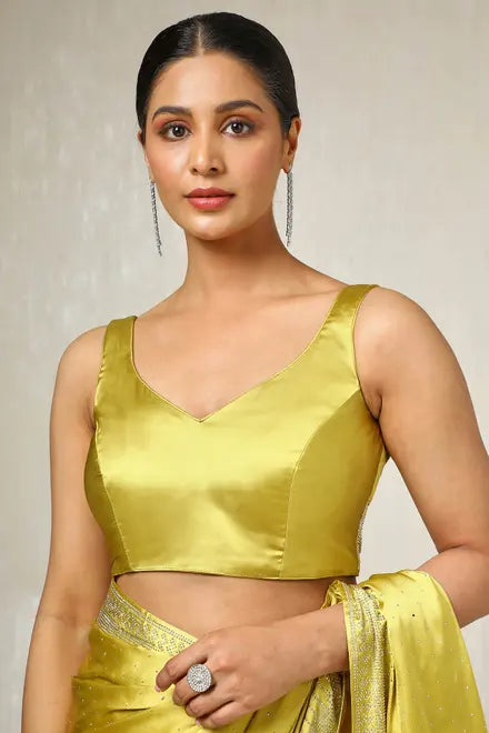 Mustard Satin Embellished Saree With Stone Work