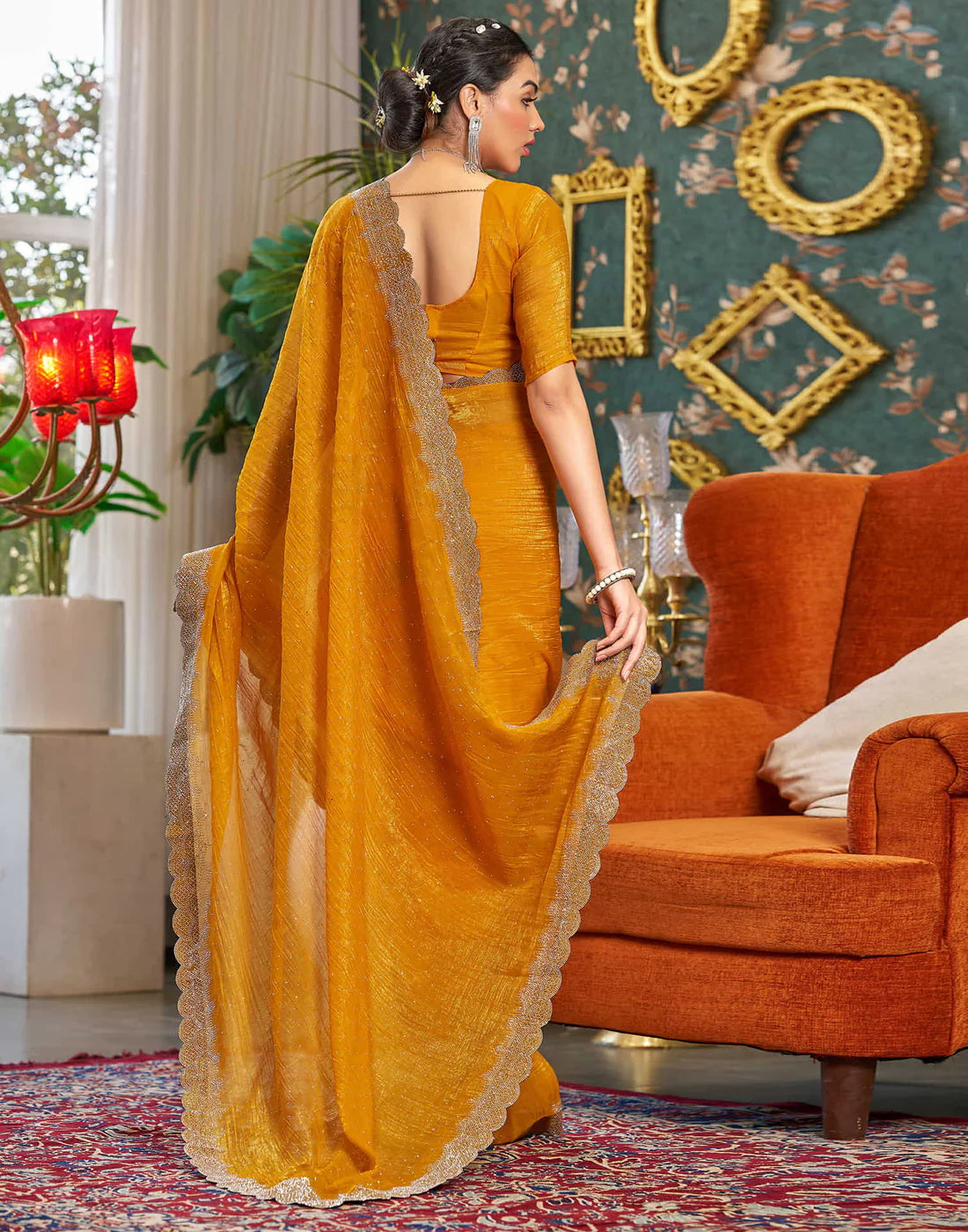 Turmeric Yellow Shimmer Stone Work Saree