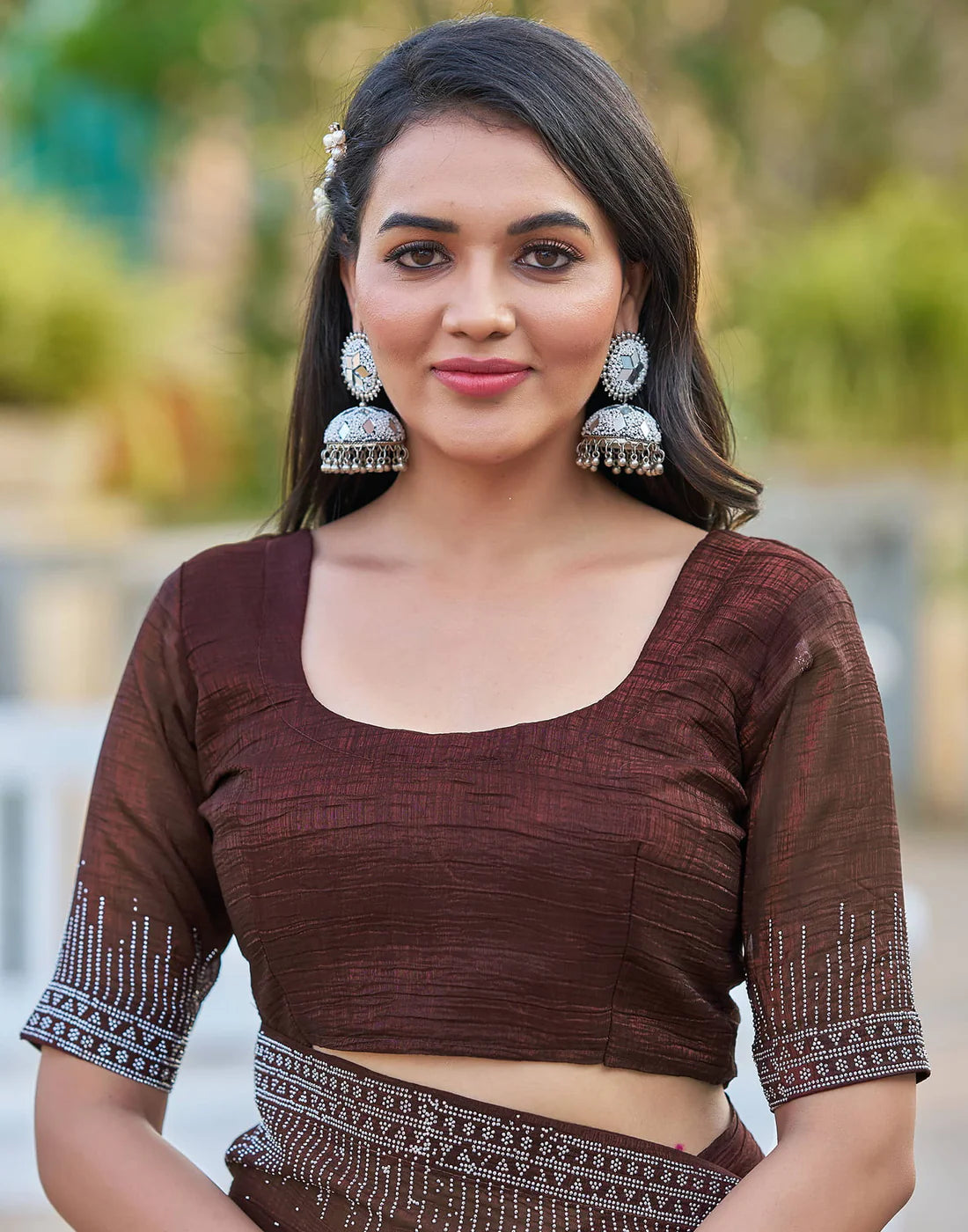 Dark Maroon Shimmer Stone Work Saree
