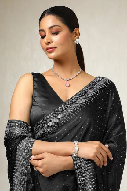 Black Satin Stone Embellished Saree