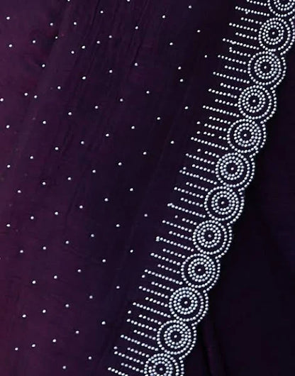 Dark Purple Embellished Satin Saree With Stones