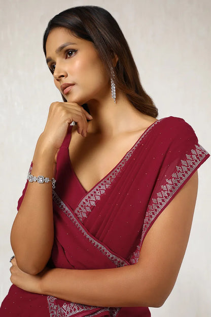 Red Georgette Stone Embellished Saree