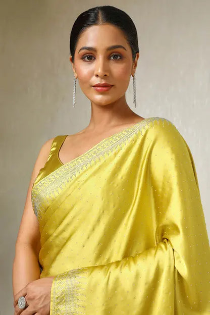 Mustard Satin Embellished Saree With Stone Work