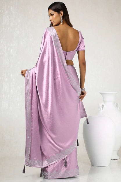 Blush Pink Satin Stone Embellished Saree