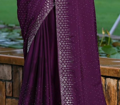 SIRIL Women's Georgette Hot Fixing Stone Work Saree with Unstitched Blouse Piece