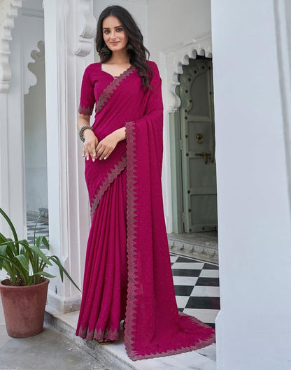 AKHILAM Women's Satin Silk Hot Fix Solid Saree With Unstitched Blouse Piece