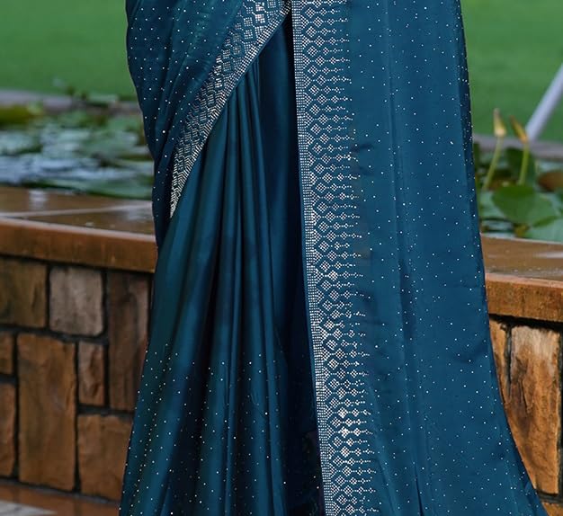 SIRIL Women's Georgette Hot Fixing Stone Work Saree with Unstitched Blouse Piece