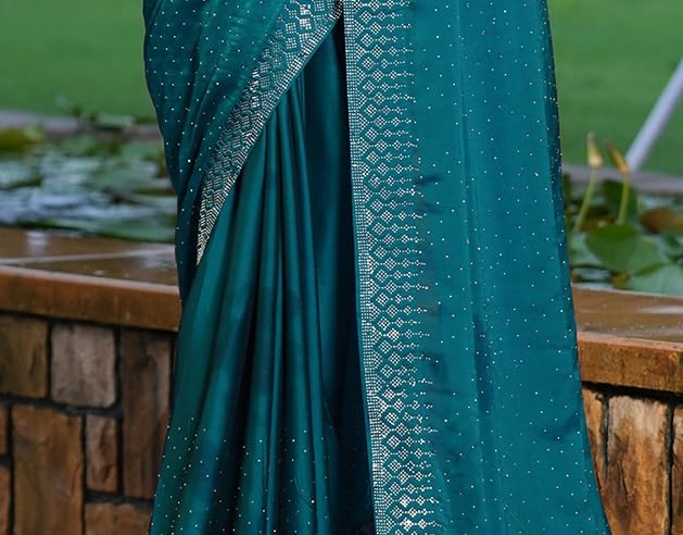 SIRIL Women's Georgette Hot Fixing Stone Work Saree with Unstitched Blouse Piece