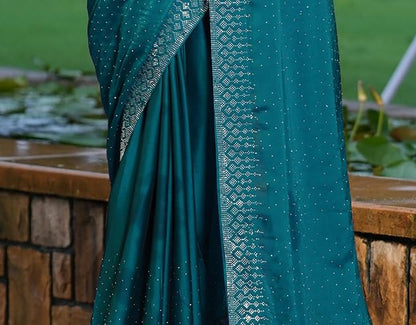 SIRIL Women's Georgette Hot Fixing Stone Work Saree with Unstitched Blouse Piece