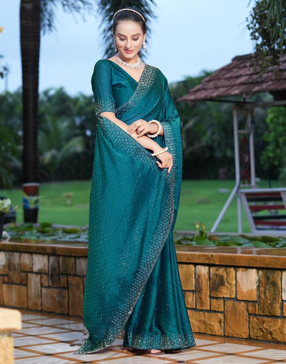 SIRIL Women's Georgette Hot Fixing Stone Work Saree with Unstitched Blouse Piece
