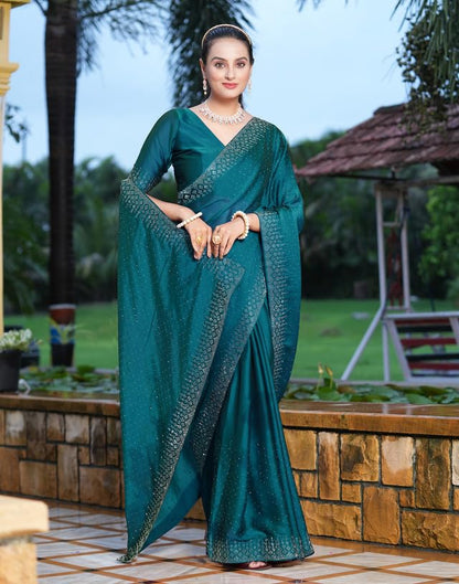 SIRIL Women's Georgette Hot Fixing Stone Work Saree with Unstitched Blouse Piece