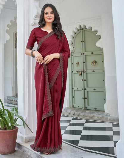 AKHILAM Women's Satin Silk Hot Fix Solid Saree With Unstitched Blouse Piece