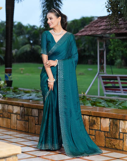 SIRIL Women's Georgette Hot Fixing Stone Work Saree with Unstitched Blouse Piece