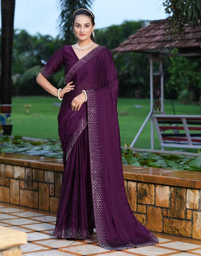 SIRIL Women's Georgette Hot Fixing Stone Work Saree with Unstitched Blouse Piece