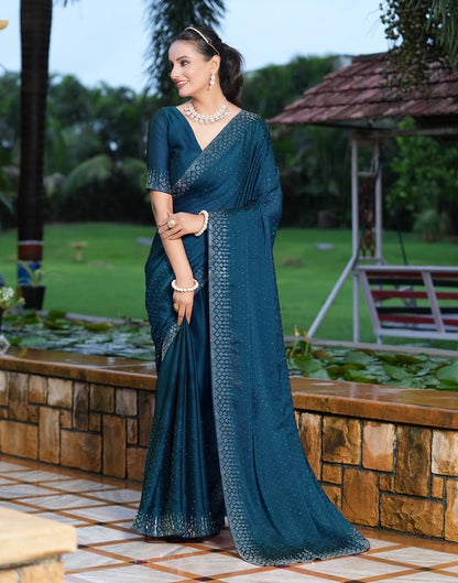 SIRIL Women's Georgette Hot Fixing Stone Work Saree with Unstitched Blouse Piece