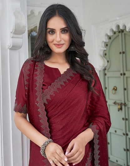 AKHILAM Women's Satin Silk Hot Fix Solid Saree With Unstitched Blouse Piece