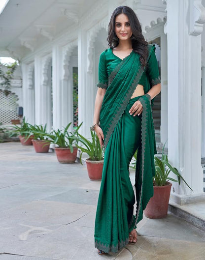 AKHILAM Women's Satin Silk Hot Fix Solid Saree With Unstitched Blouse Piece