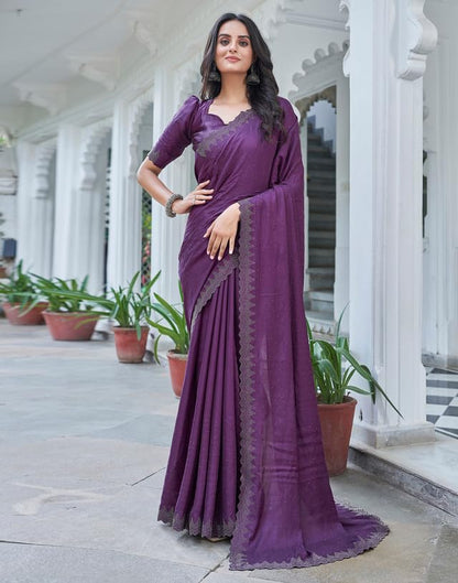 AKHILAM Women's Satin Silk Hot Fix Solid Saree With Unstitched Blouse Piece
