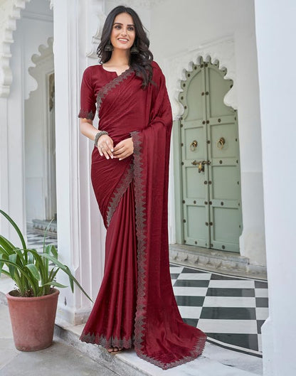 AKHILAM Women's Satin Silk Hot Fix Solid Saree With Unstitched Blouse Piece