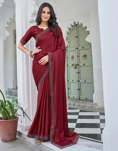 AKHILAM Women's Satin Silk Hot Fix Solid Saree With Unstitched Blouse Piece
