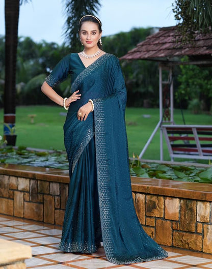 SIRIL Women's Georgette Hot Fixing Stone Work Saree with Unstitched Blouse Piece