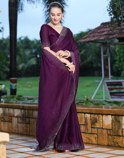 SIRIL Women's Georgette Hot Fixing Stone Work Saree with Unstitched Blouse Piece