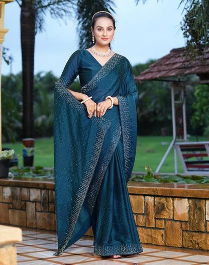 SIRIL Women's Georgette Hot Fixing Stone Work Saree with Unstitched Blouse Piece