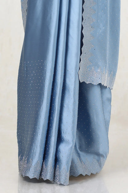Powder Blue Embellished Satin Saree With Stones