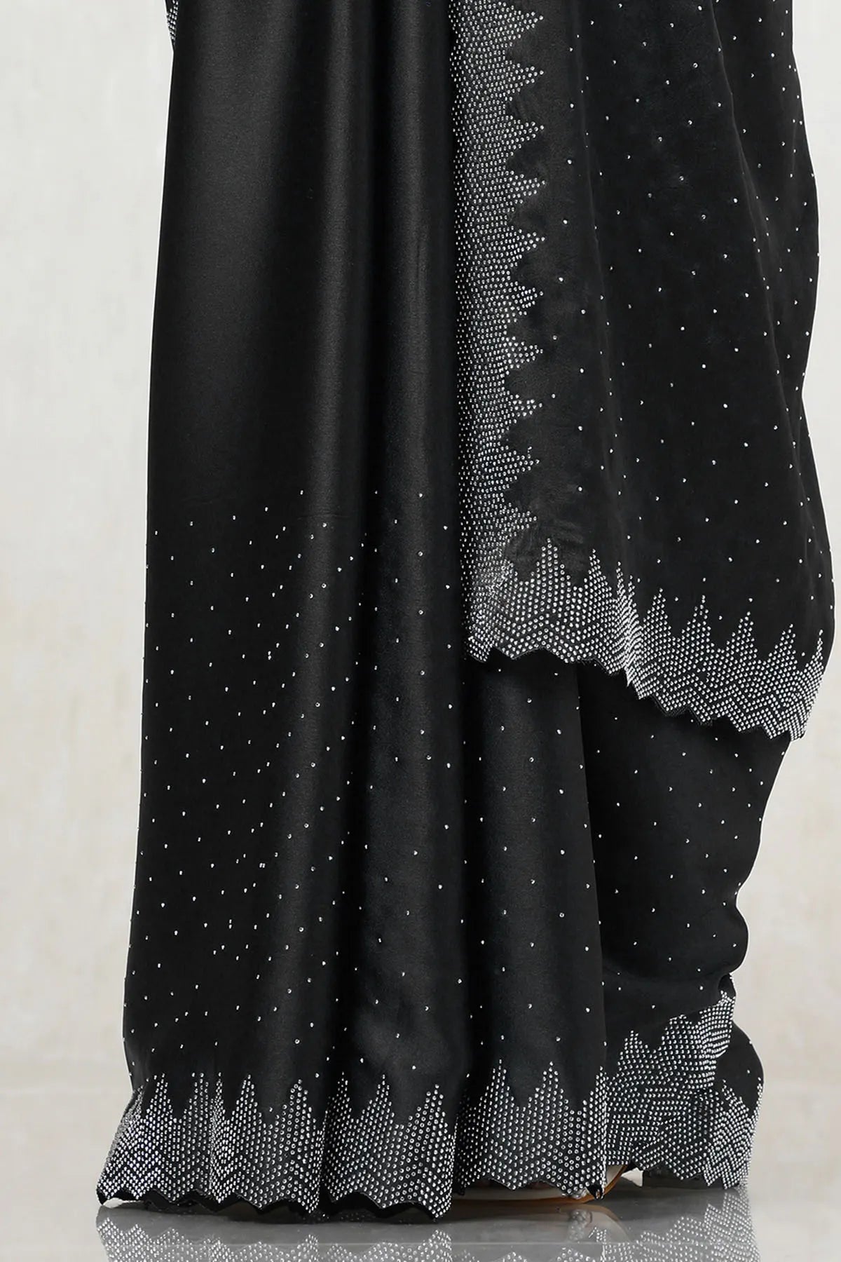 Ethnic Stone Work Saree Black Satin