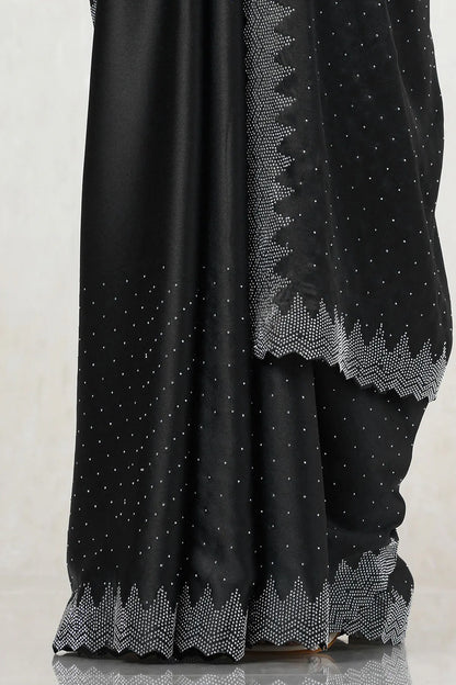 Ethnic Stone Work Saree Black Satin