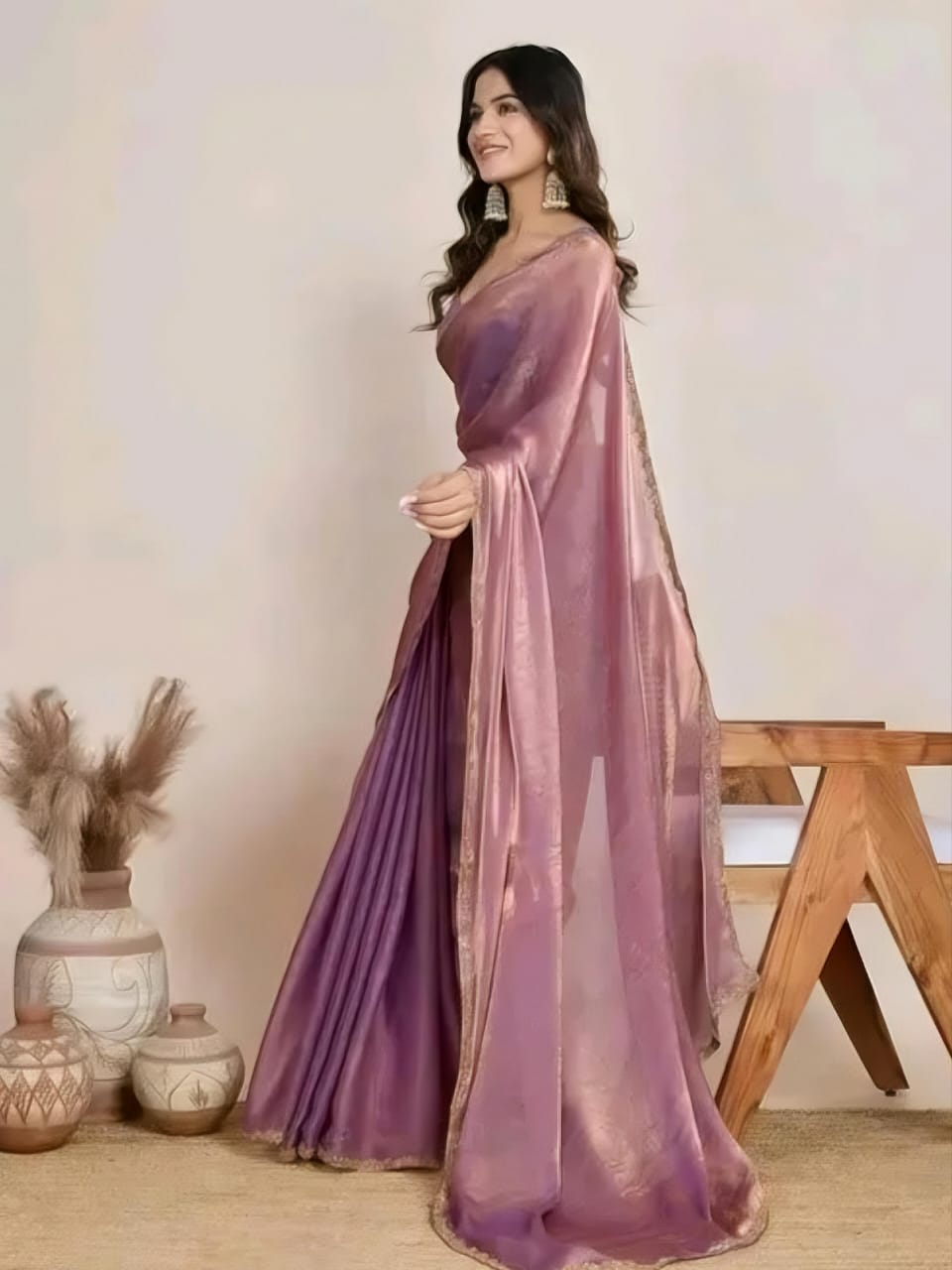 Trendy soft fabric saree with lace border sirojaki diamond