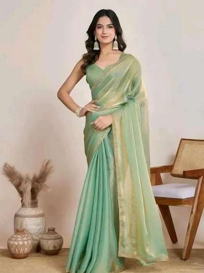 Pista trendy soft fabric saree with lace border sirojaki diamond