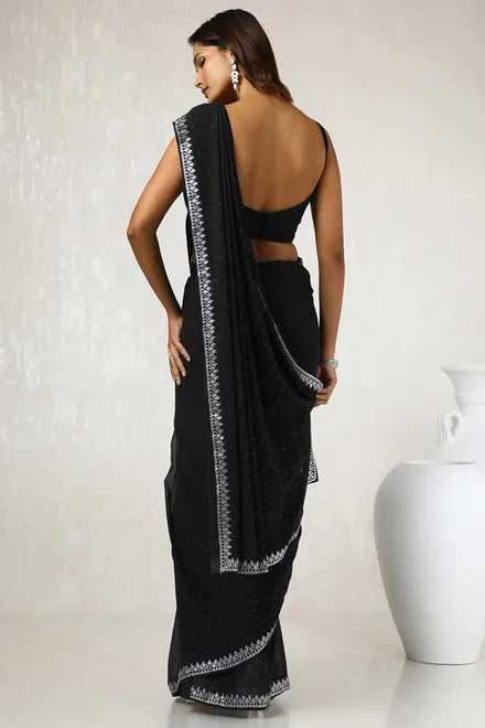 Black Georgette Stone Embellished Saree
