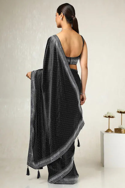 Black Satin Stone Embellished Saree