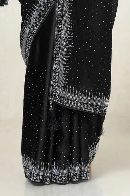 Black Satin Stone Embellished Saree