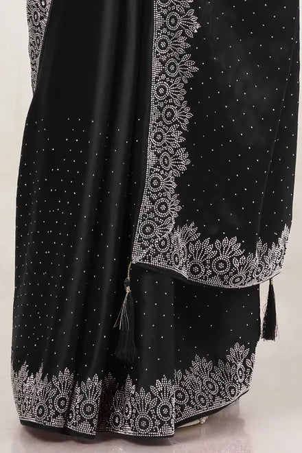 Black Satin Stone Embellished Saree