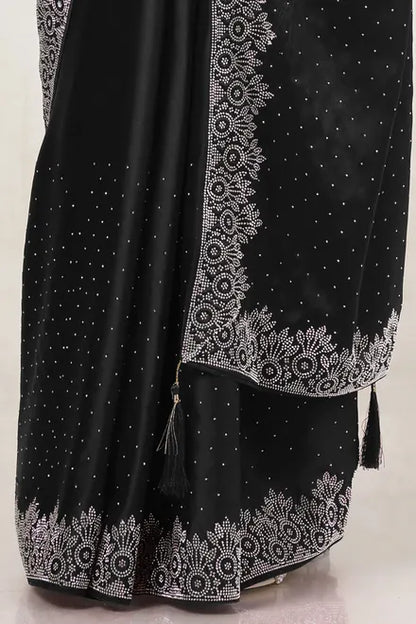 Black Satin Stone Embellished Saree