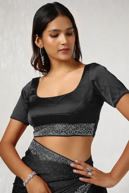Black Satin Stone Embellished Saree