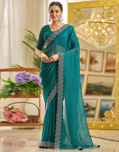 Light Green Shimmer Stone Work Saree