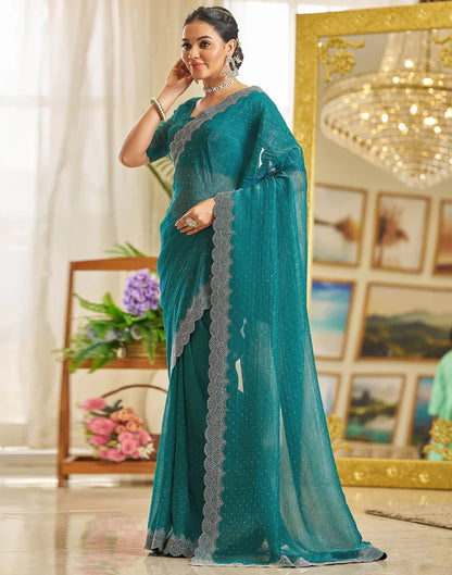 Light Green Shimmer Stone Work Saree