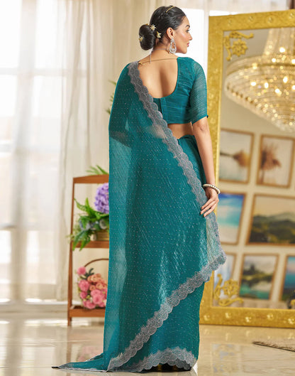 Light Green Shimmer Stone Work Saree